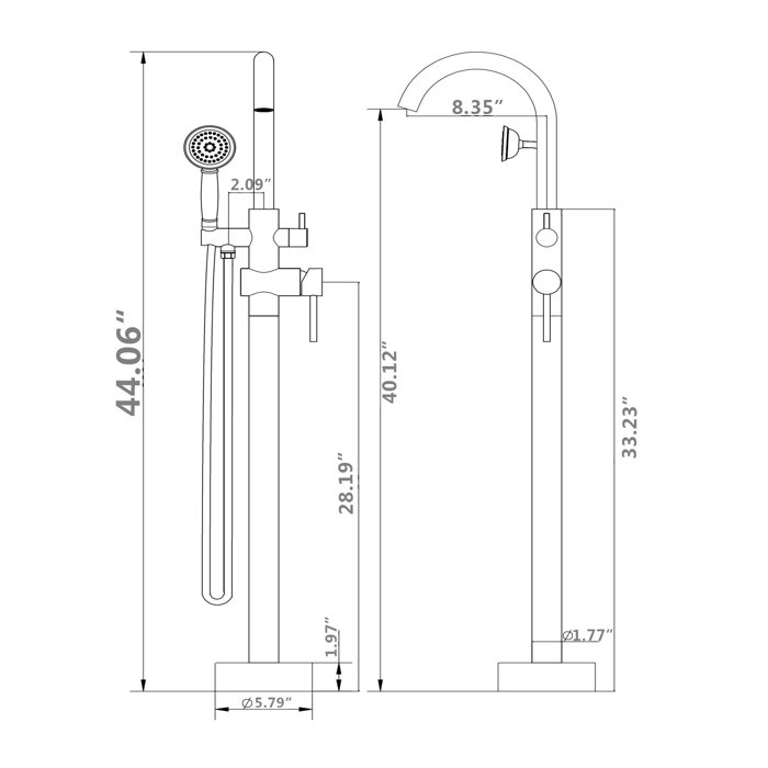 SOUEEUM 1 Handle Floor Mounted Clawfoot Tub Faucet with Diverter and